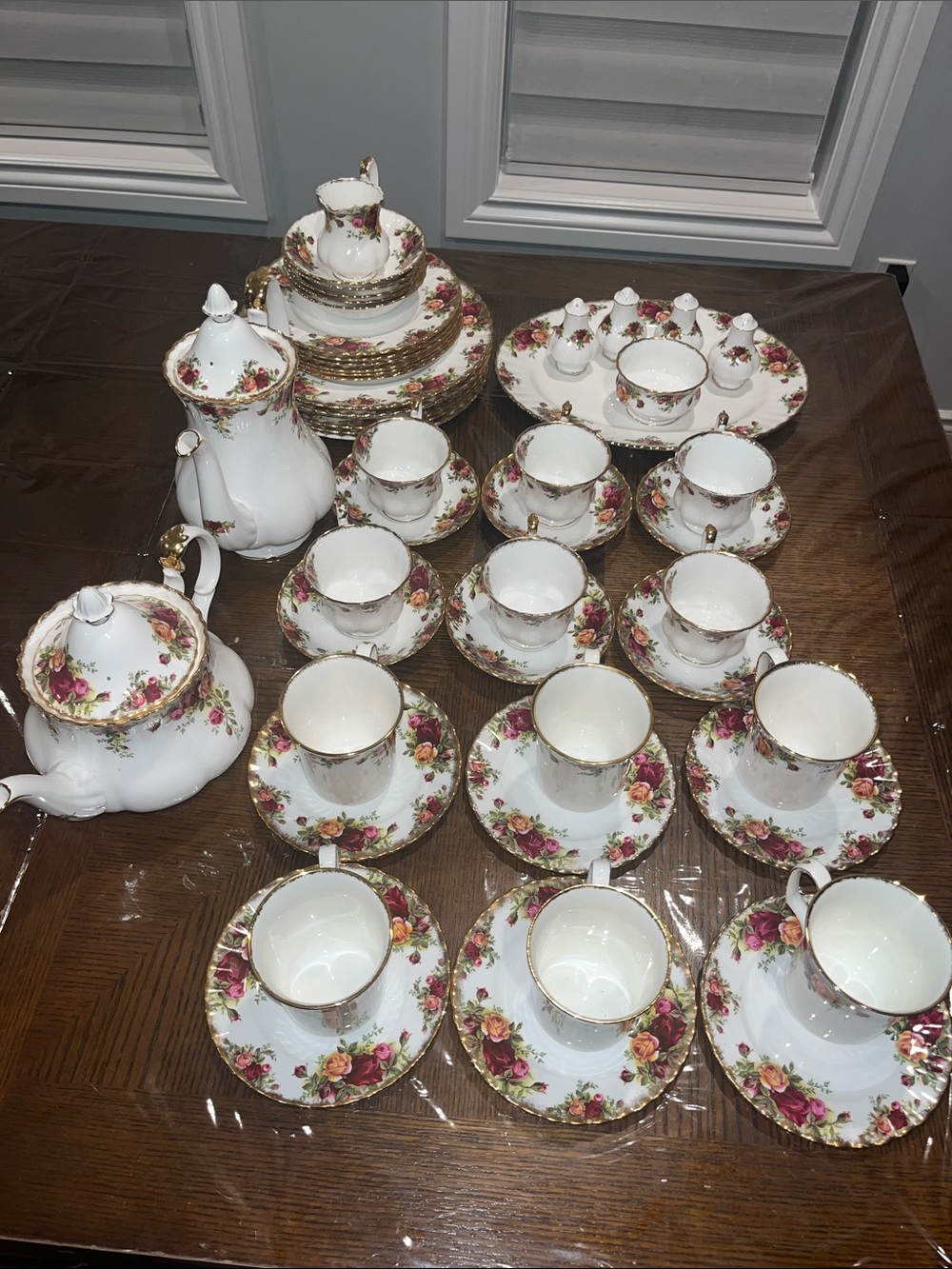 Royal Albert White Porcelain Tea Set with Pink and Gold Rose Pattern